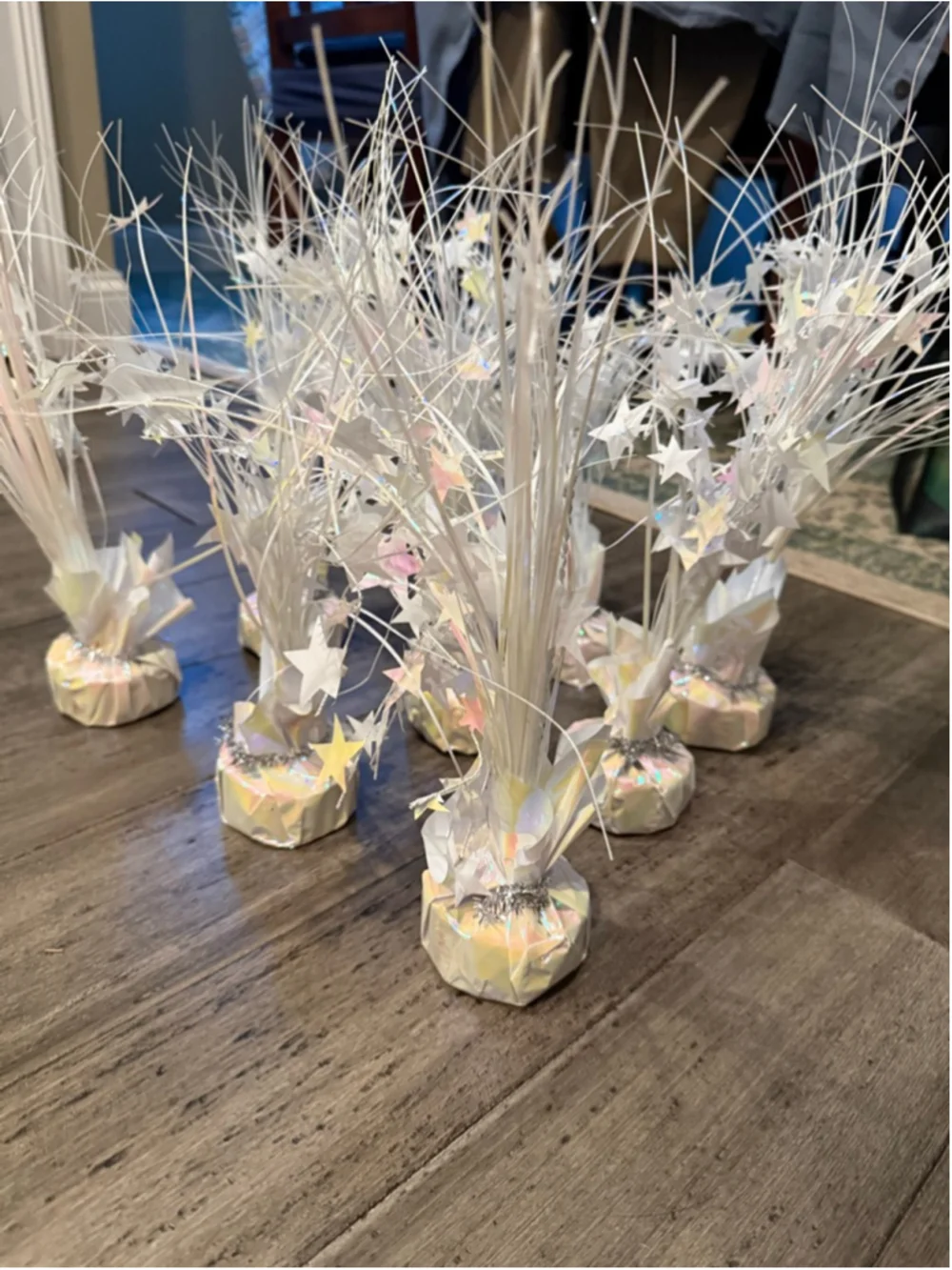Set of 9 Iridescent White Star Balloon Weights